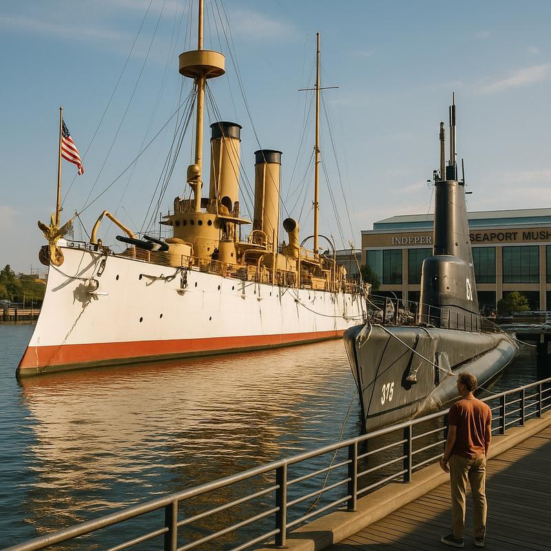 Cruiser Olympia and Submarine Becuna at Independence Seaport Museum
