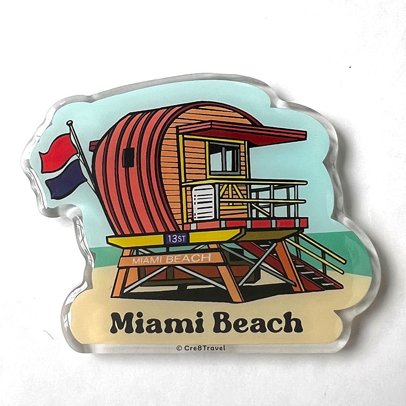 Miami Beach Acrylic Magnet – 2.5"x2.3" Lifeguard Tower Souvenir