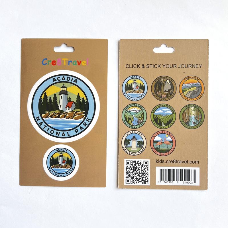 Acadia National Park Sticker Pack – 2 Vinyl Stickers (2” & 1”) | Lighthouse Souvenir for Travelers | Great for Park Passports, Journals, and Water Bottles