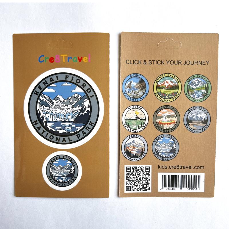 Kenai Fjords National Park Sticker Set – 2-Pack Vinyl Decals (2" + 1") | Alaska Glacier Landscape Souvenir | Weatherproof Travel Stickers