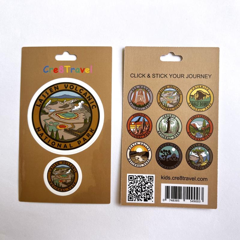 Lassen Volcanic National Park Sticker Set – 2-Pack Vinyl Stickers (2" + 1") | Cre8Travel Collectible Thermal Springs & Geysers Design | California Nature Decal