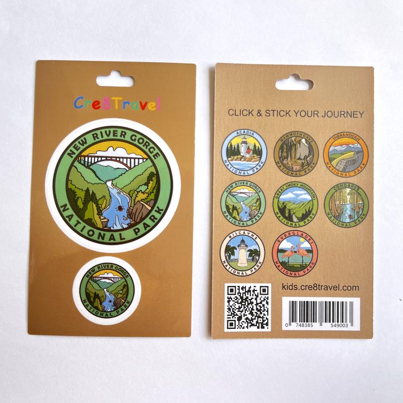 New River Gorge National Park Sticker Set – 2-Pack Vinyl Stickers (2" + 1") | Cre8Travel Bridge & River Series | West Virginia Souvenir Decal