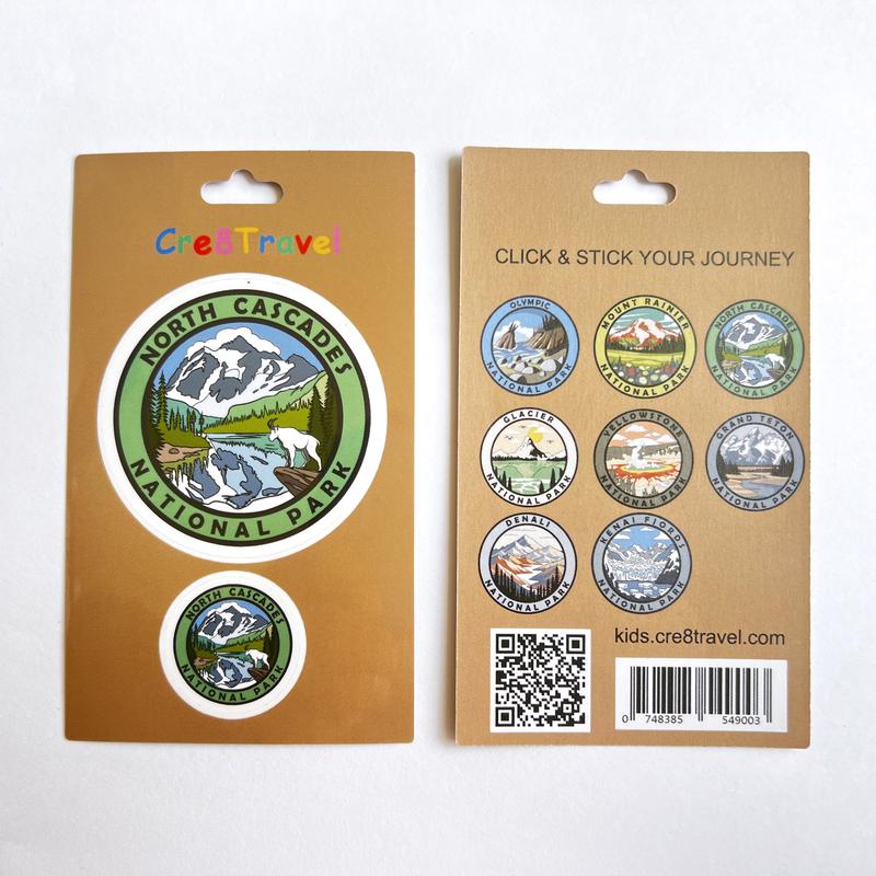 North Cascades National Park Sticker Set – 2-Pack Vinyl Stickers (2" + 1") | Cre8Travel Wildlife & Mountain Series | Washington State Souvenir Decal