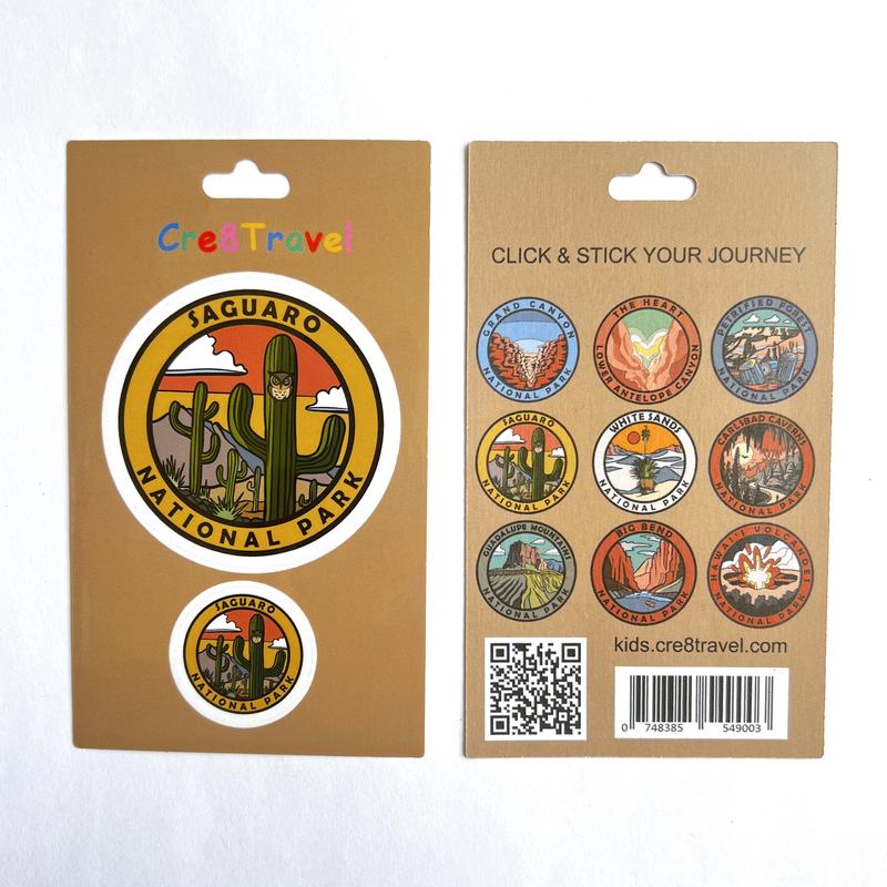 Saguaro National Park Sticker Set – Vinyl Decals (2" & 1") | Cre8Travel Arizona Series | Desert Cactus Sunset Souvenir